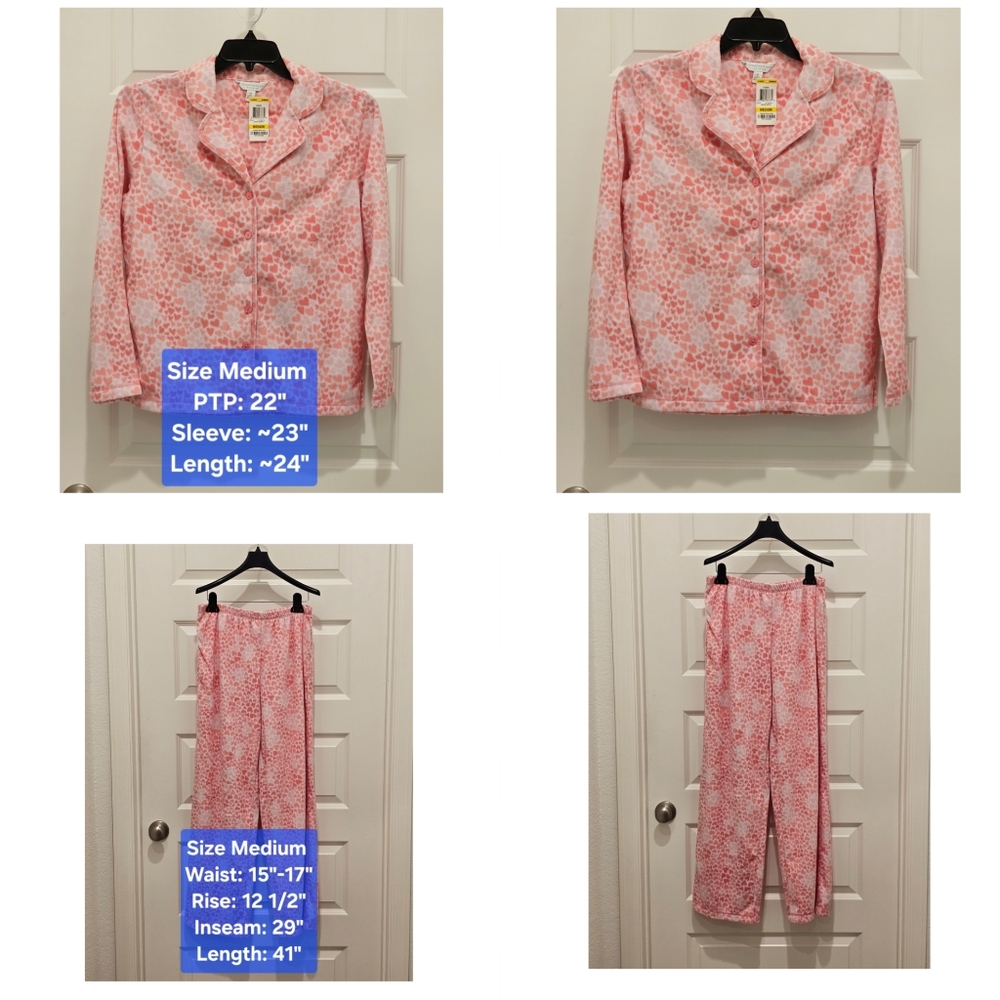 Charter Club Animal Pink Fleece Animal Hearts  PJ Set, NWT, Size Medium - Picture 2 of 7